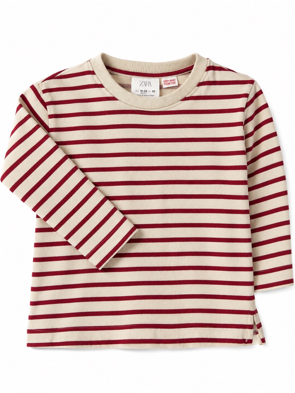 Zara Kids Cream & Red Striped Long-Sleeve Tee